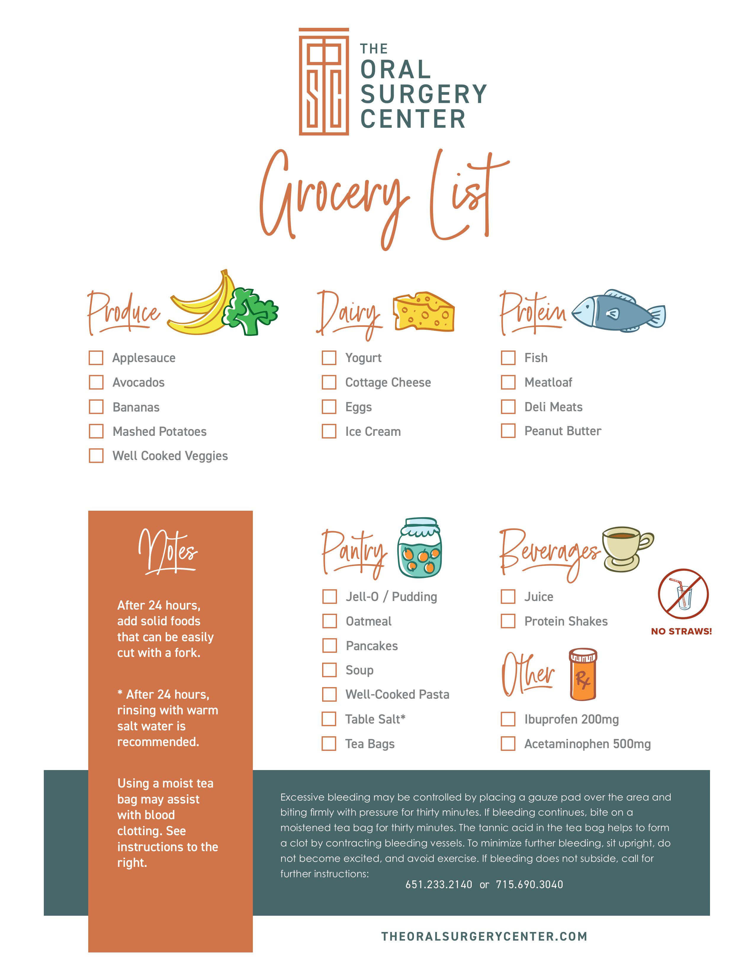 grocery store list